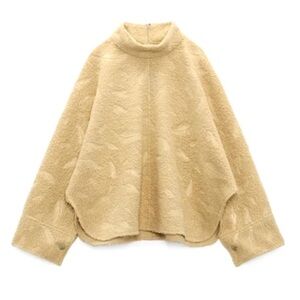 Zara Women’s Medium Teddy Cape Sleeve Poncho Top Tan Pressed Feather